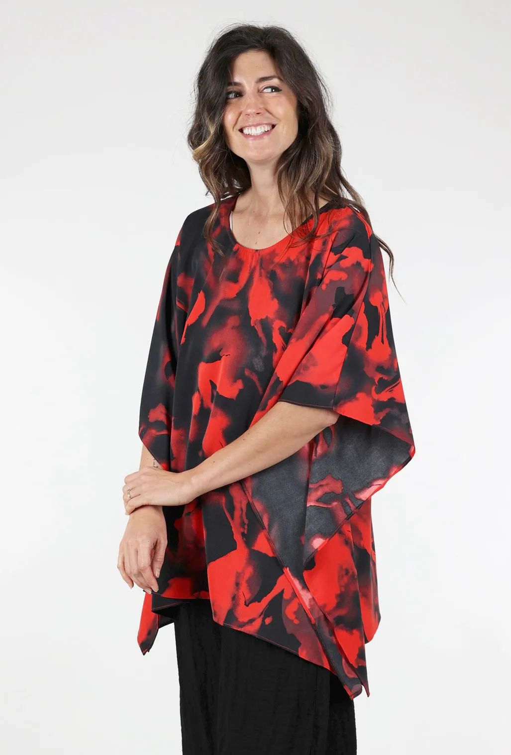 Printed Oversized Cocoon Tunic, Red