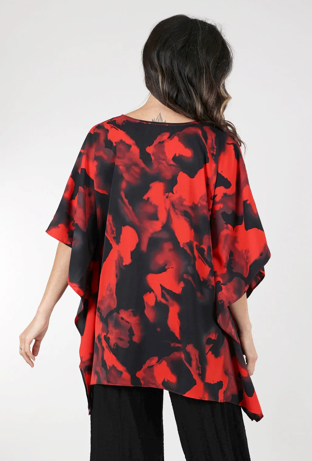 Printed Oversized Cocoon Tunic, Red