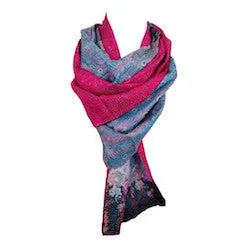 Raspberry and Sky Blue Kantha Scarf - India