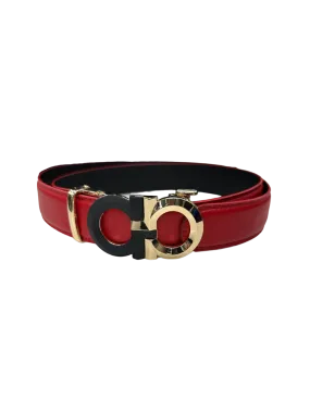 Red Men's Belt Fashion Design Genuine Leather Gold and Black Buckle