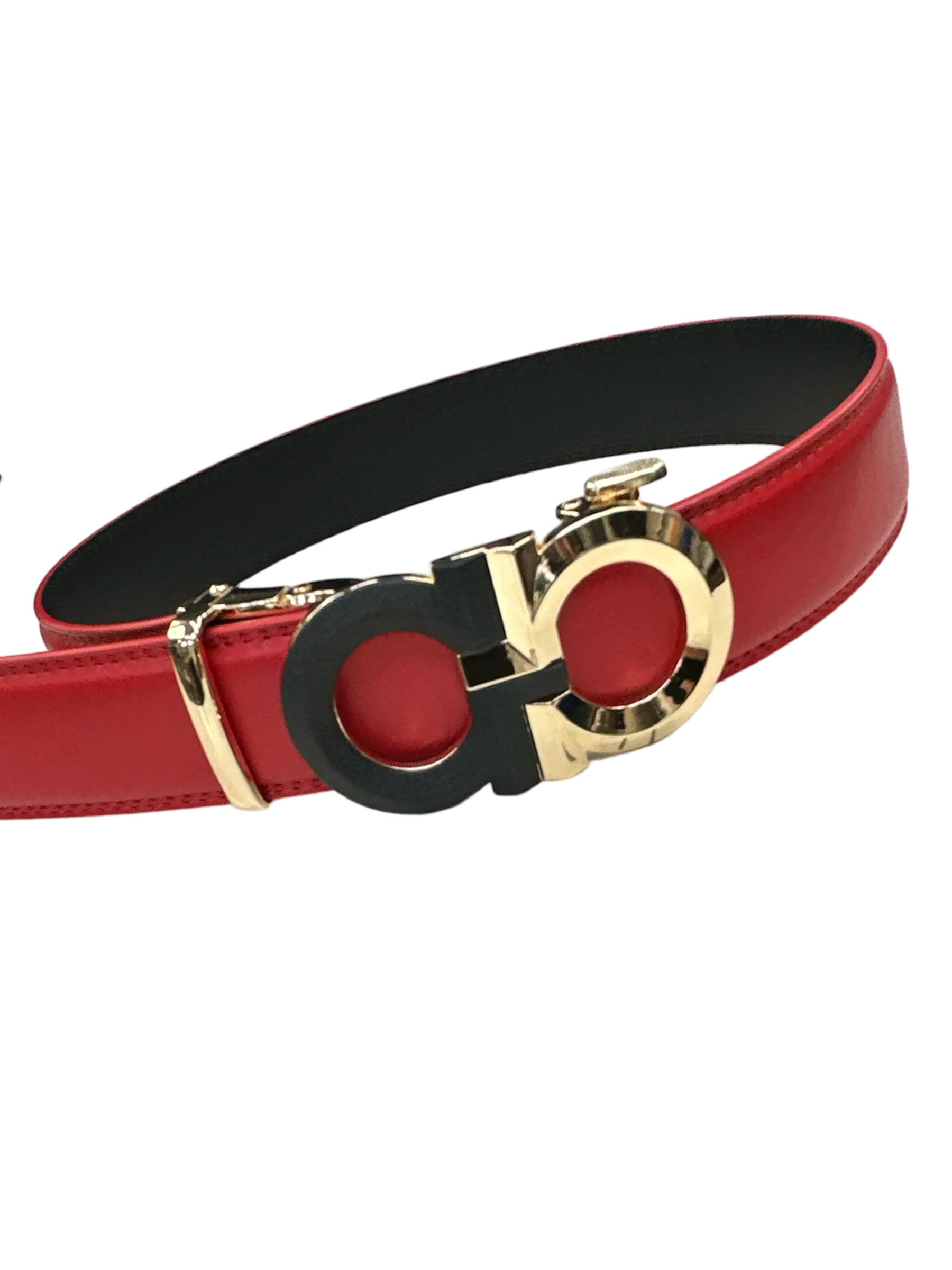 Red Men's Belt Fashion Design Genuine Leather Gold and Black Buckle