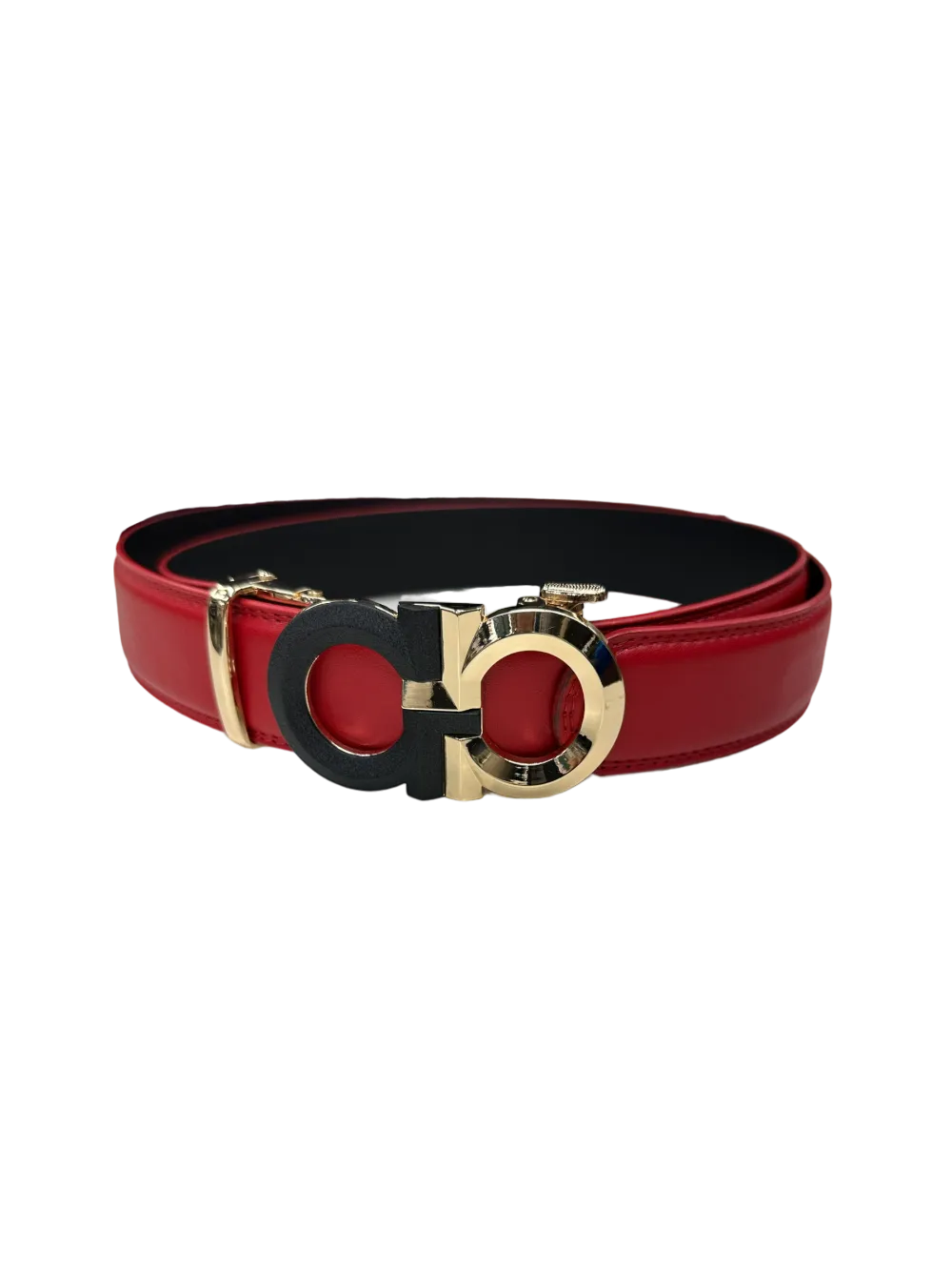 Red Men's Belt Fashion Design Genuine Leather Gold and Black Buckle