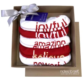 red-themed 5-pair sock gift set in kraft keepsake box