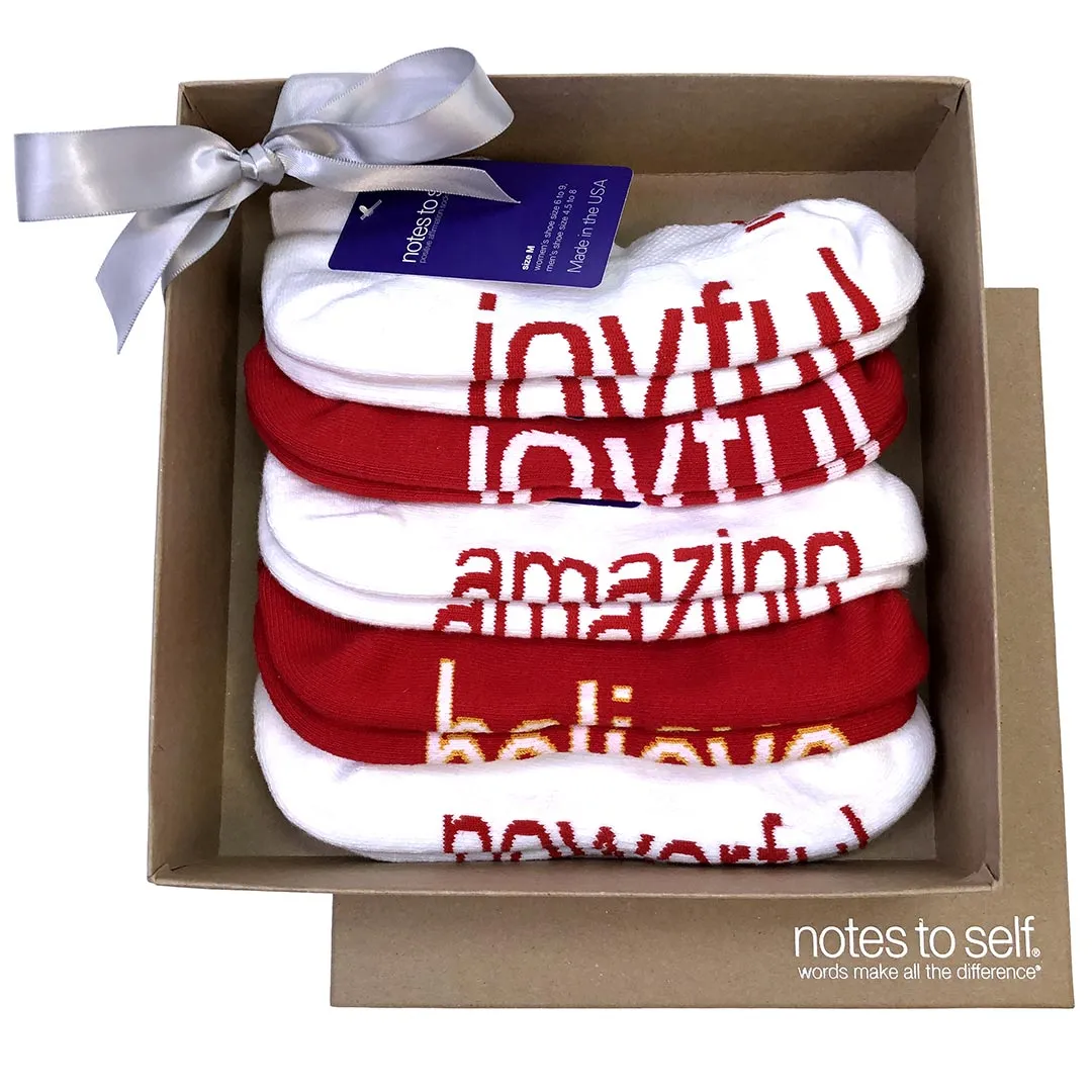 red-themed 5-pair sock gift set in kraft keepsake box