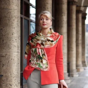 Rosa - Long Satin Silk Scarf - Peach