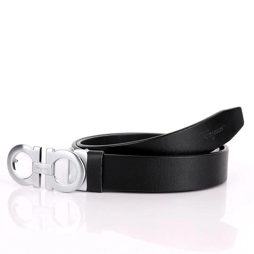 Salva Simple Silver Designed Men's Leather Black Belt