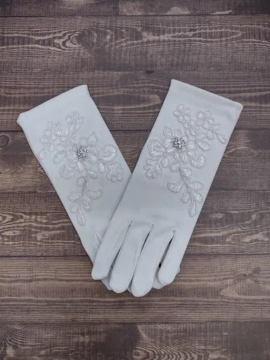 Sara’s Girl’s Ivory & White Gloves - Lace Applique