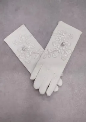 Sara’s Girl’s Ivory & White Gloves - Lace Applique