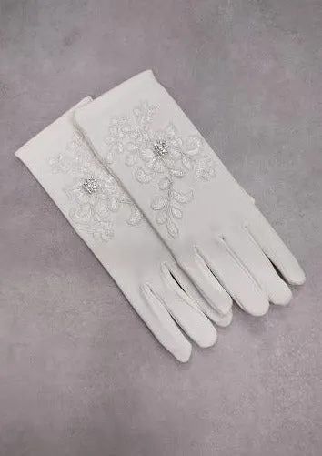 Sara’s Girl’s Ivory & White Gloves - Lace Applique