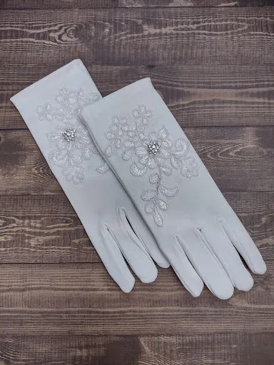 Sara’s Girl’s Ivory & White Gloves - Lace Applique