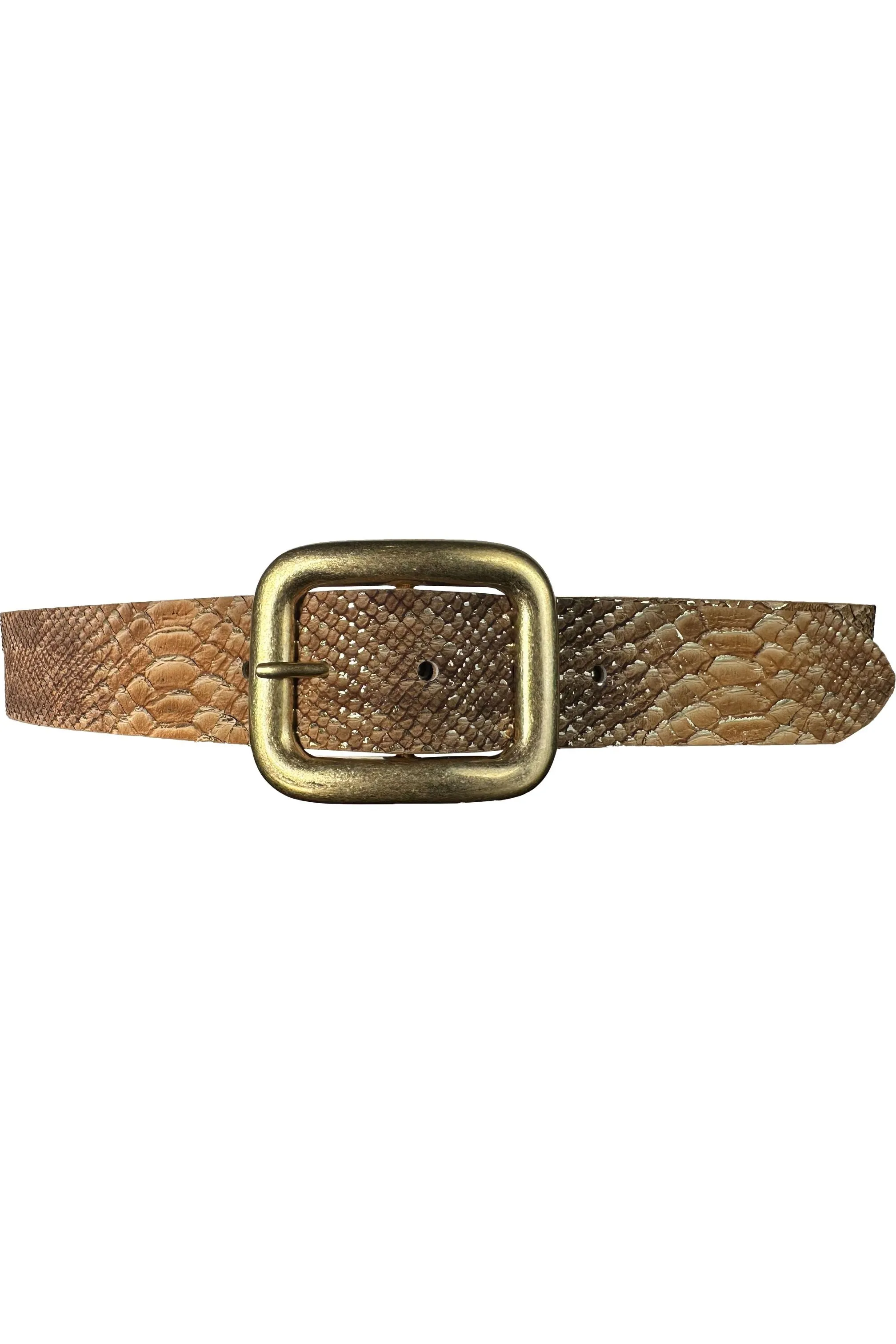 Streets Ahead Snake Embossed Leather Belt with Gold Buckle 12418 | Tan