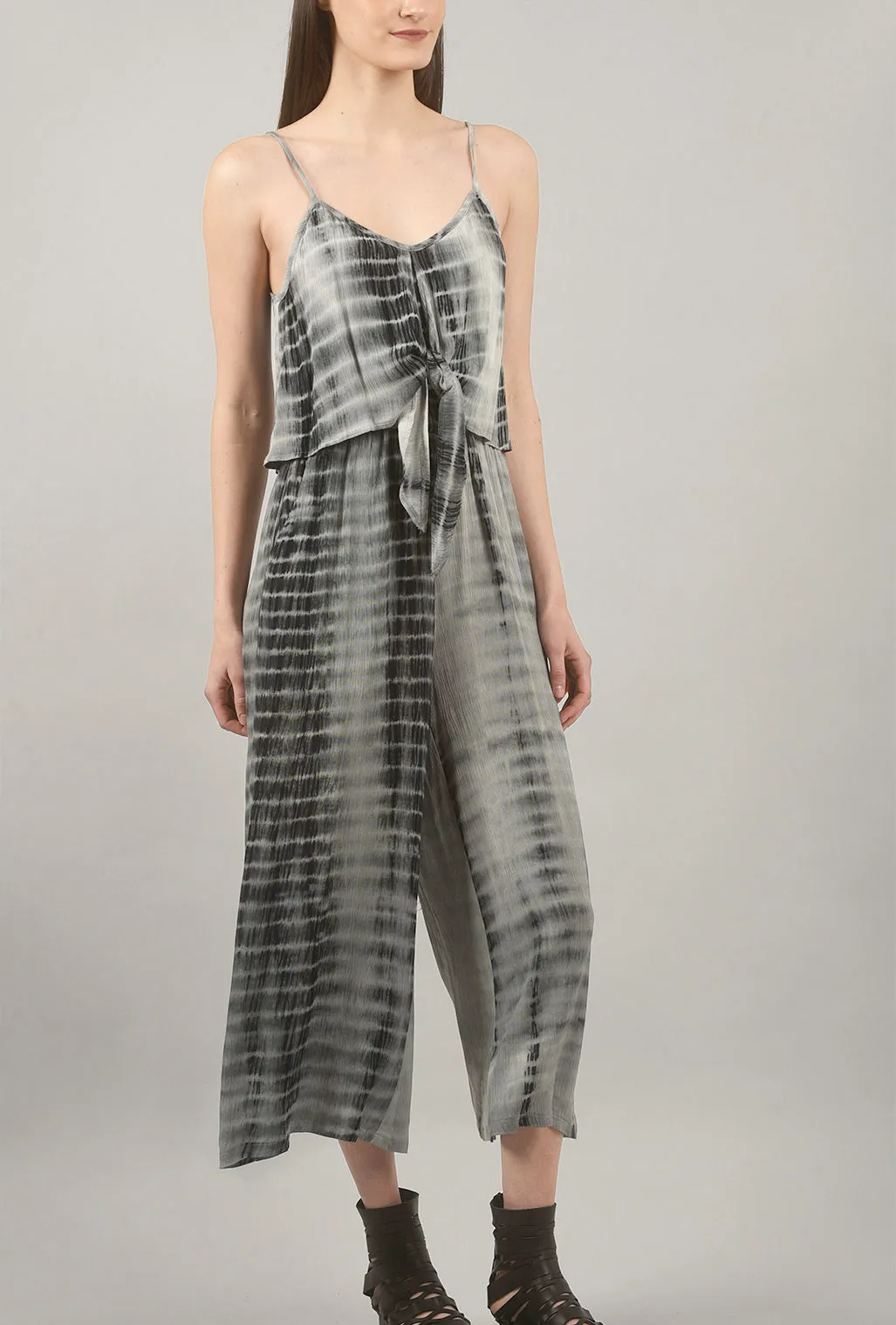 Tie-Front Cami Jumpsuit, Smoke