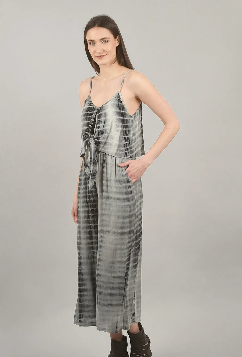 Tie-Front Cami Jumpsuit, Smoke