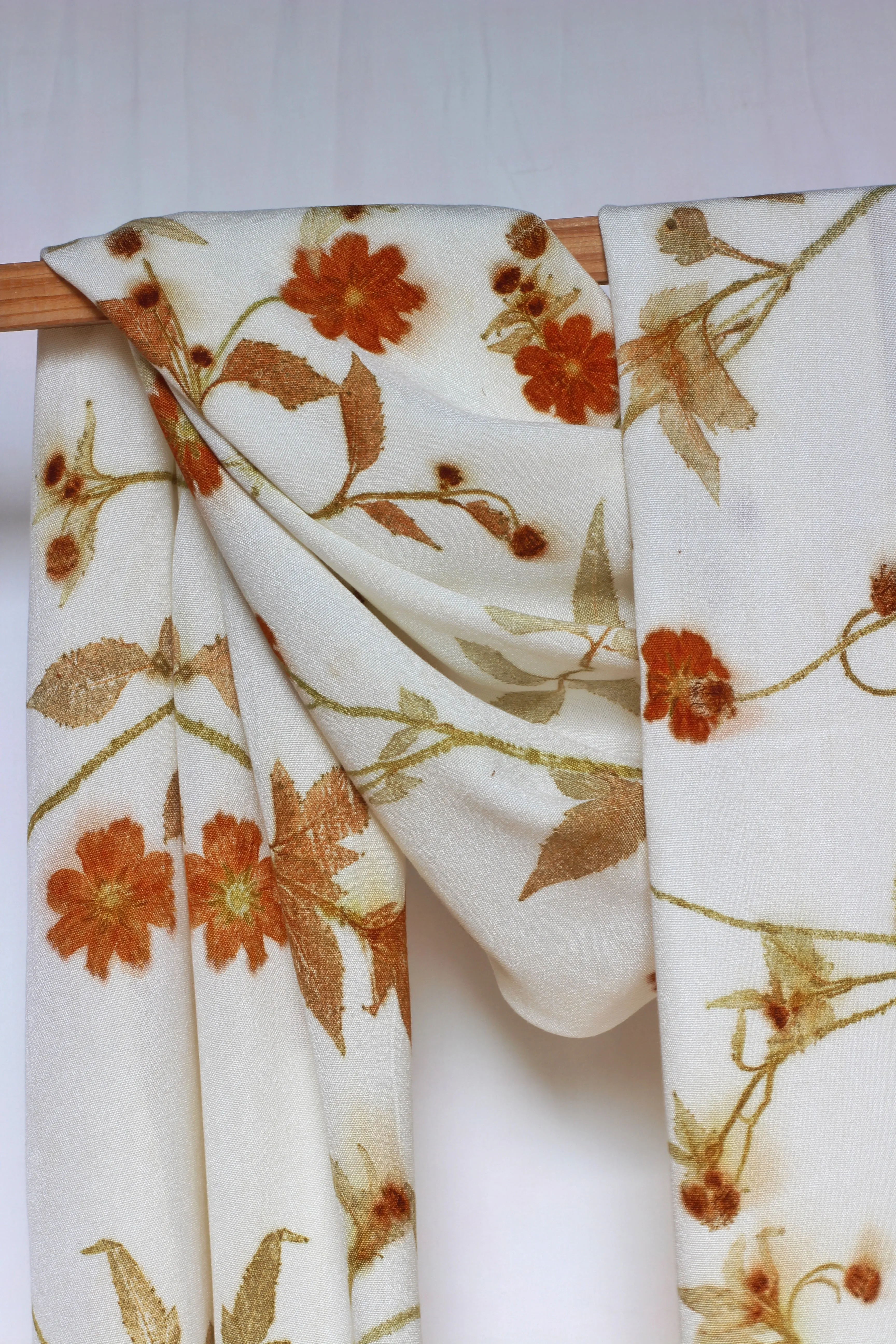 White Botanical Print Scarf | Indigenous Cotton | Handwoven & Naturally Dyed - 0020B-SY-HT